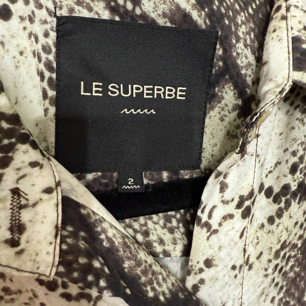 Le Superbe Size 2 Long Sleeve Belted Shirt Dress Brown Gray Snake Print Midi - Picture 4 of 10